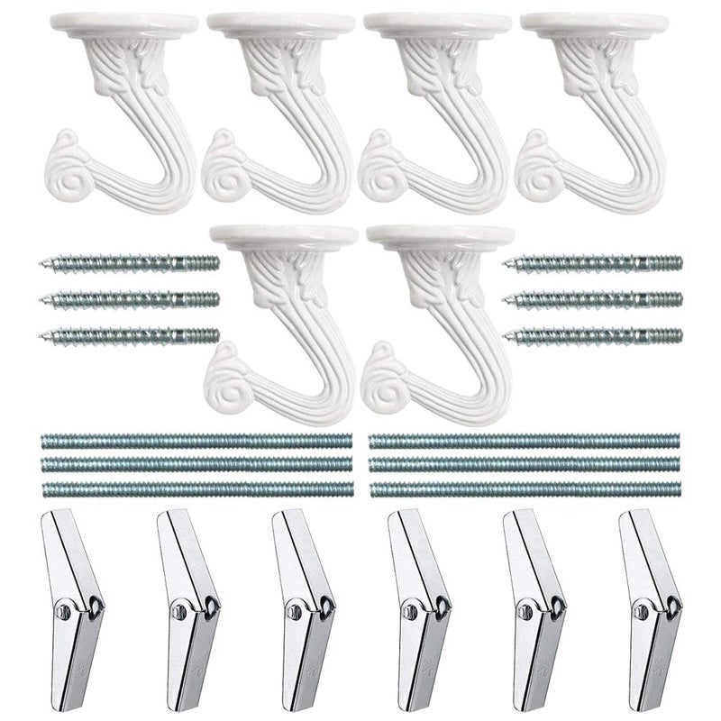 Odowalker 6 Sets Ceiling Hooks White Heavy Duty Swag Hooks with Steel Screws Bolts and Toggle Wings for Hanging Plants Ceiling Installation Cavity Wall Fixing - Image 1